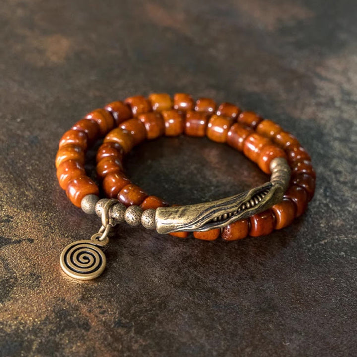 Buddha Stones Yak Bone Copper Double Wrap Balance Bracelet