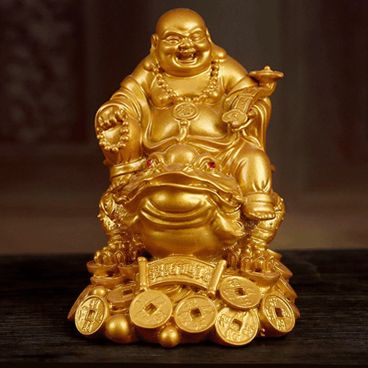 Buddha Stones Laughing Buddha Feng Shui Frog Toad Copper Coins Attract Wealth Resin Statue Home Decoration - image 4