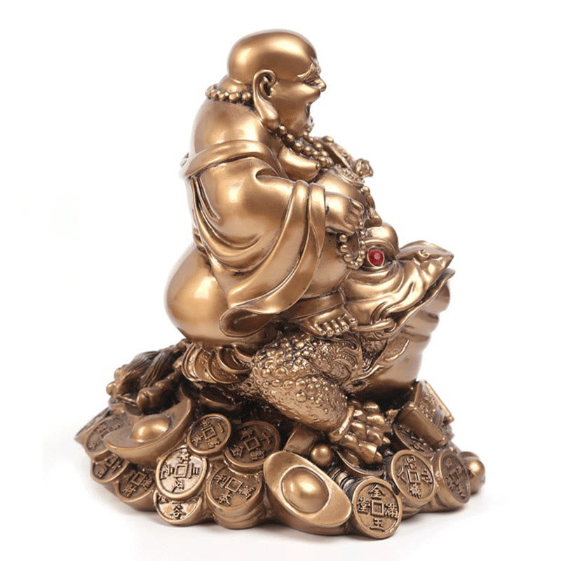 Buddha Stones Laughing Buddha Feng Shui Frog Toad Copper Coins Attract Wealth Resin Statue Home Decoration