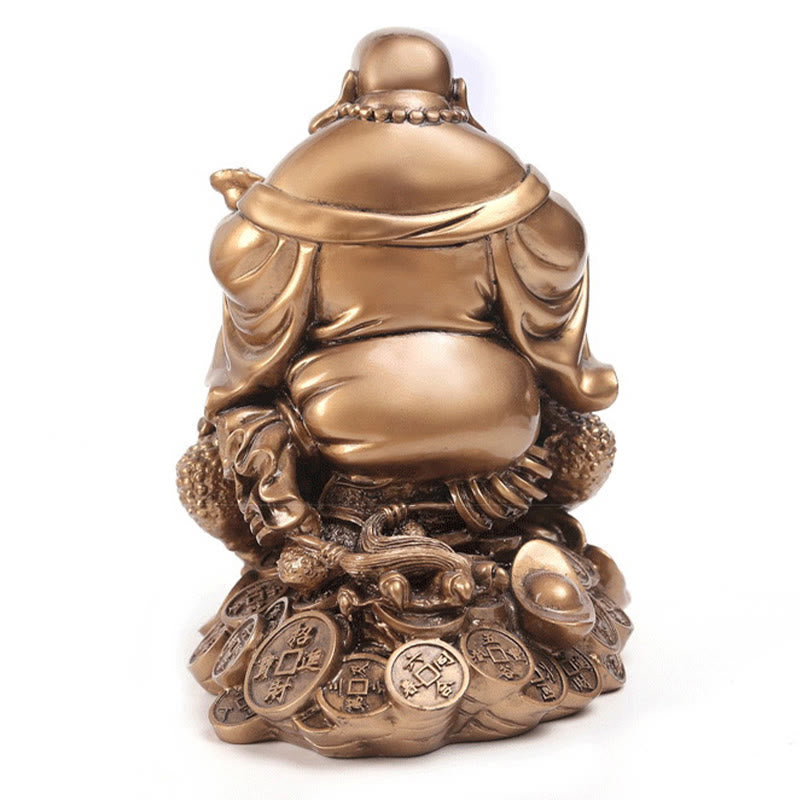 Buddha Stones Laughing Buddha Feng Shui Frog Toad Copper Coins Attract Wealth Resin Statue Home Decoration