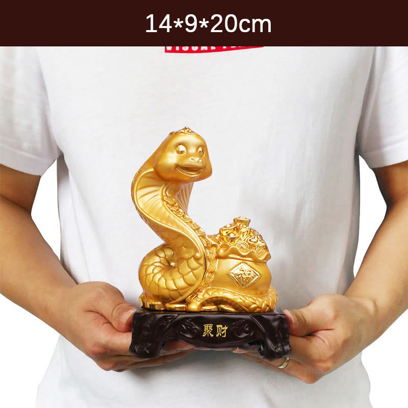 Buddha Stones Year Of The Snake Fu Character Treasure Bowl Ingots Gather Wealth Resin Home Statue Decoration