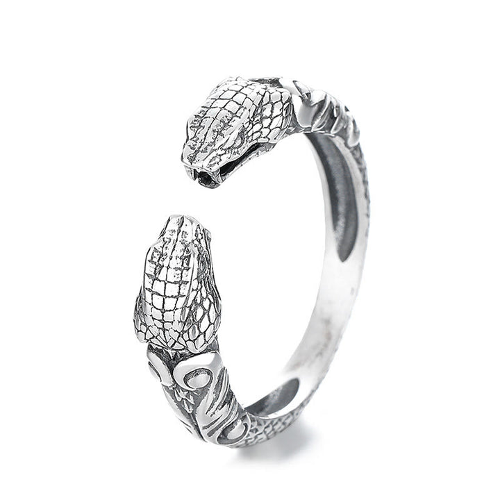 Buddha Stones 925 Sterling Silver Year Of The Snake Clam Adjustable Two-headed Snake Open Ring