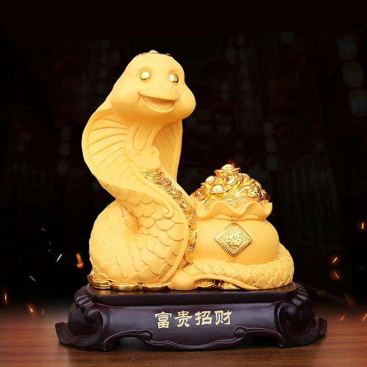 Buddha Stones Year Of The Snake Fu Character Treasure Bowl Ingots Gather Wealth Resin Home Statue Decoration