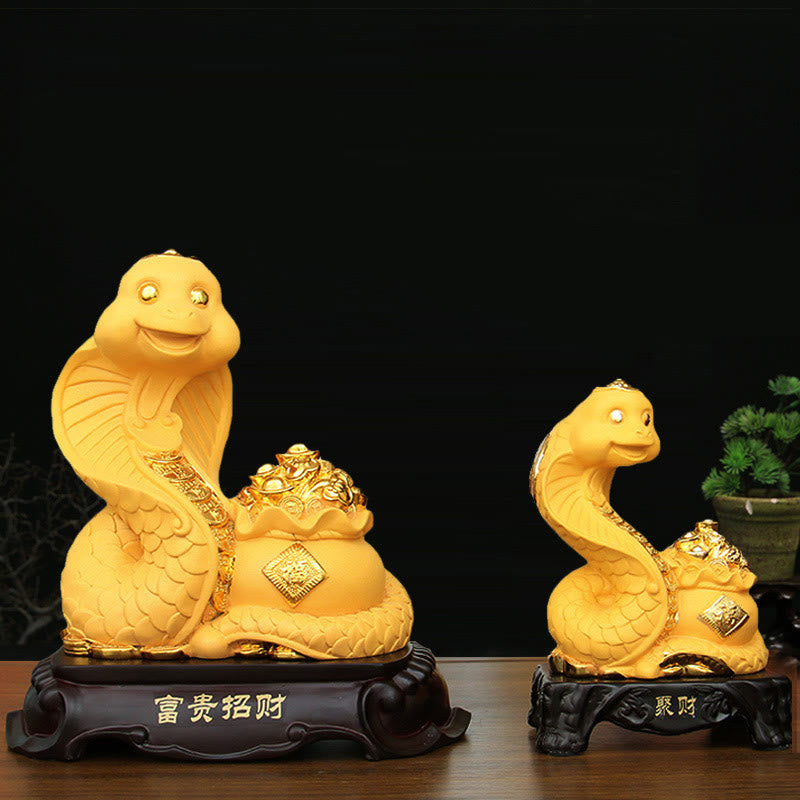 Buddha Stones Year Of The Snake Fu Character Treasure Bowl Ingots Gather Wealth Resin Home Statue Decoration