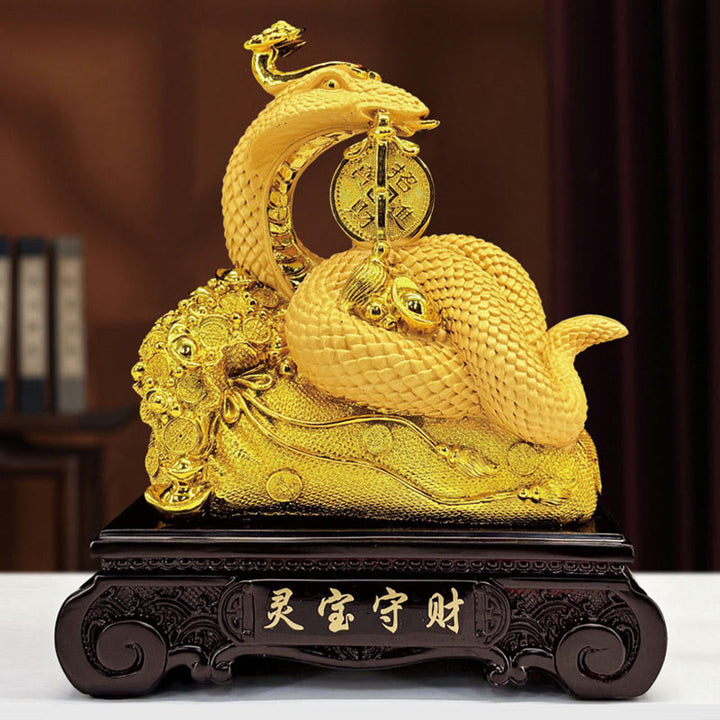 Buddha Stones Year Of The Snake Copper Coins Ingots Attract Fortune Resin Statue Home Decoration