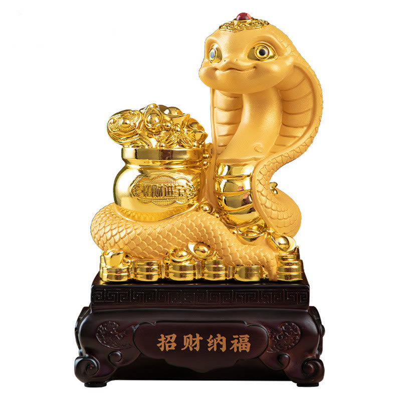 Buddha Stones Year Of The Snake Gold Ingots Treasure Bowl Attract Wealth Resin Statue Home Decoration