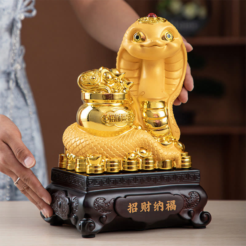 Buddha Stones Year Of The Snake Gold Ingots Treasure Bowl Attract Wealth Resin Statue Home Decoration