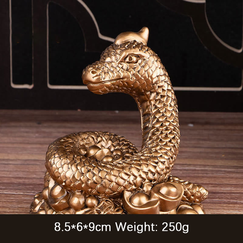 Buddha Stones Year Of The Snake Gold Ingots Copper Coins Wealth Resin Statue Home Decoration