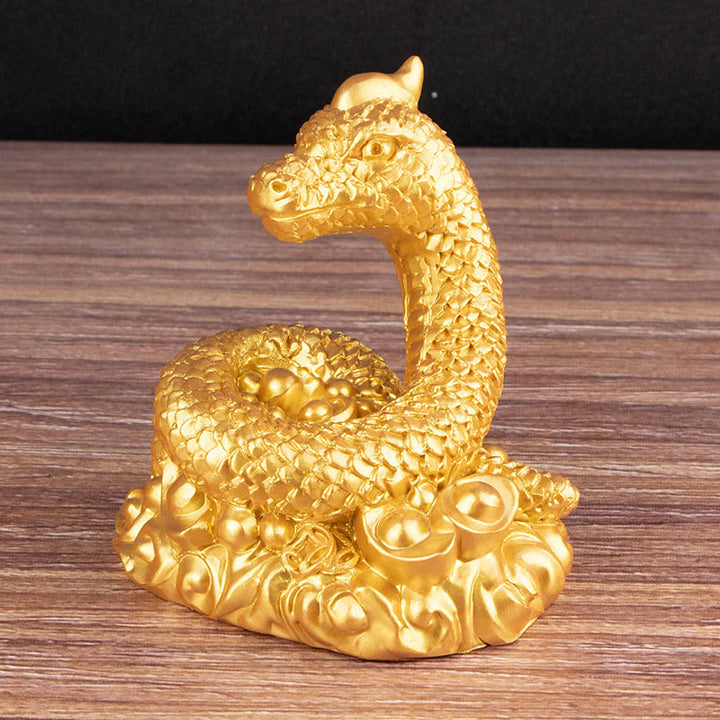 Buddha Stones Year Of The Snake Gold Ingots Copper Coins Wealth Resin Statue Home Decoration