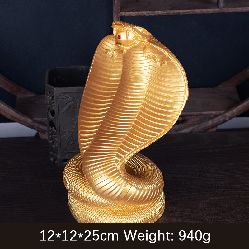 Buddha Stones Year Of The Snake Golden Bronze Cobra Resin Statue Home Decoration