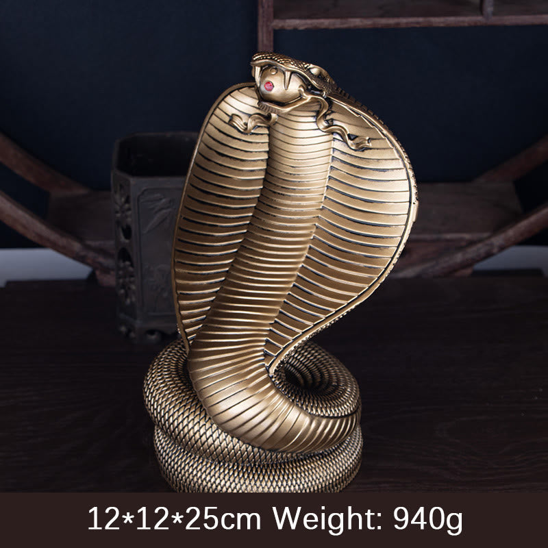 Buddha Stones Year Of The Snake Golden Bronze Cobra Resin Statue Home Decoration