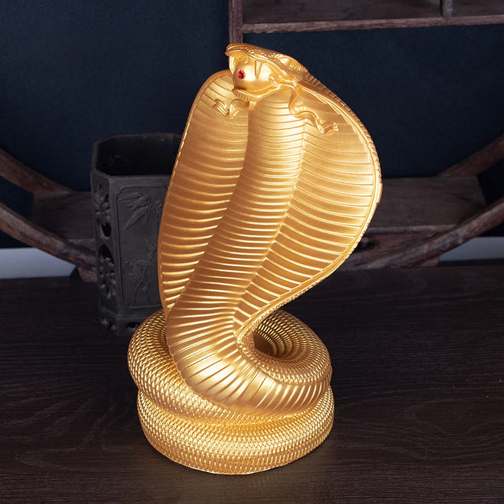 Buddha Stones Year Of The Snake Golden Bronze Cobra Resin Statue Home Decoration