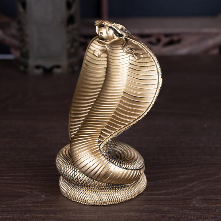 Buddha Stones Year Of The Snake Golden Bronze Cobra Resin Statue Home Decoration