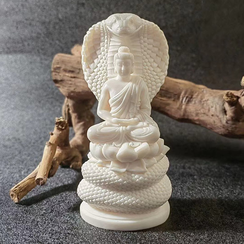 Buddha Stones Tathagata Shakyamuni Snake Lotus Ivory Fruit Meditation Statue Serenity Home Decoration