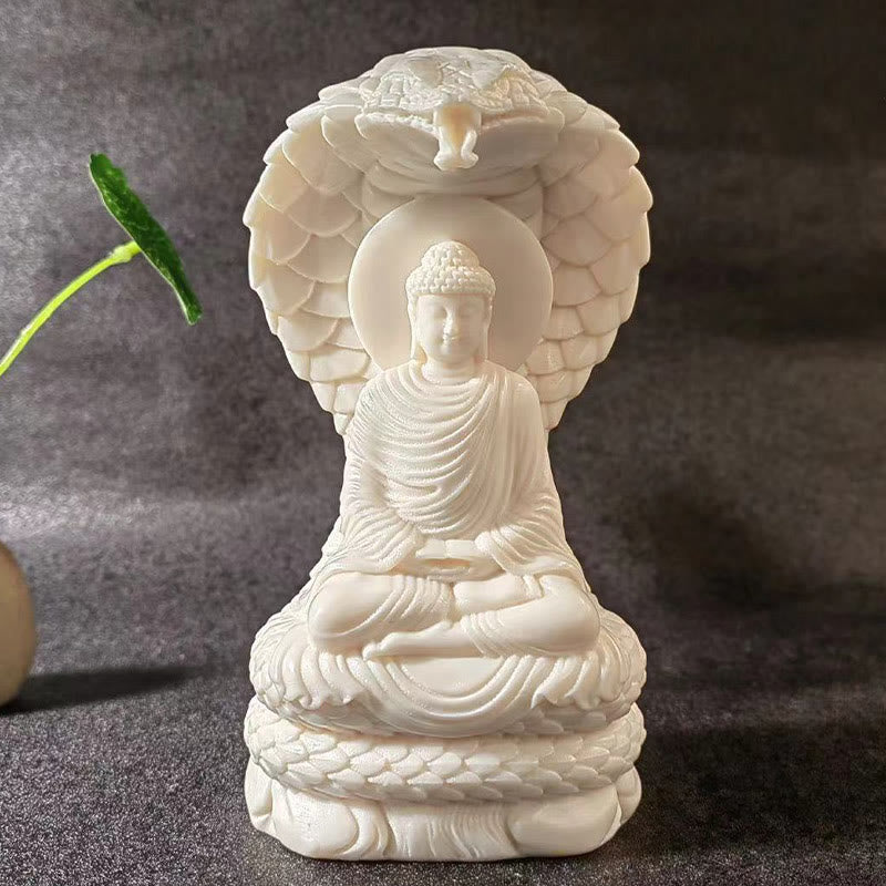 Buddha Stones Tathagata Shakyamuni Snake Lotus Ivory Fruit Meditation Statue Serenity Home Decoration - Buddha - Large 16*9*7cm - image 0
