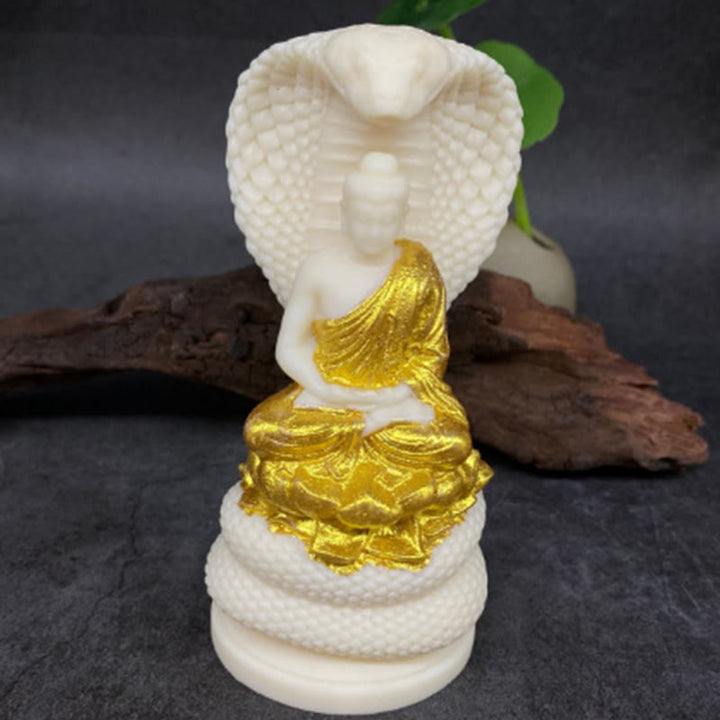 Buddha Stones Tathagata Shakyamuni Snake Lotus Ivory Fruit Meditation Statue Serenity Home Decoration