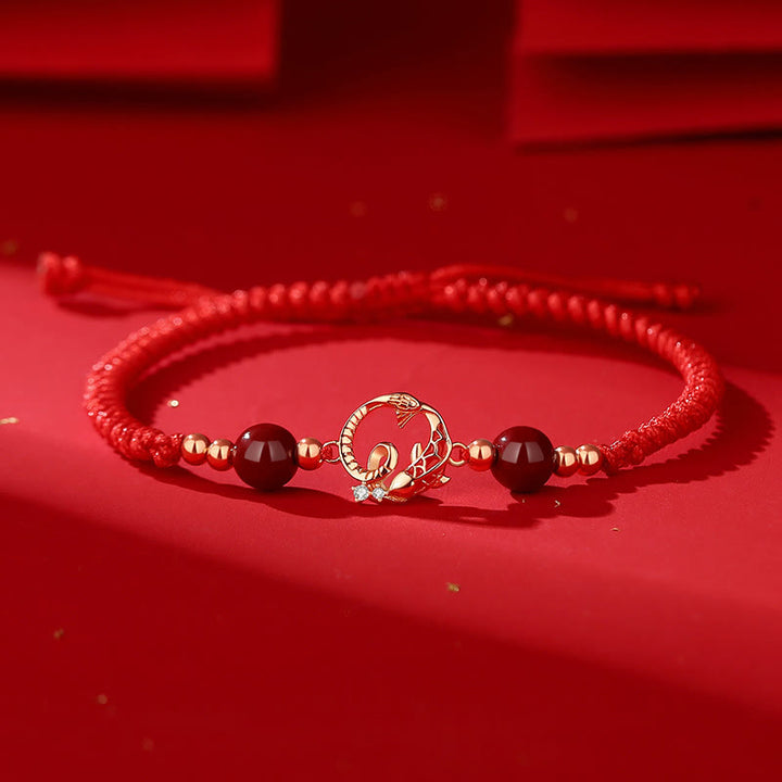 Buddha Stones 925 Sterling Silver Hetian Jade Cinnabar Koi Fish Year Of Snake Red String Protection Braided Bracelet