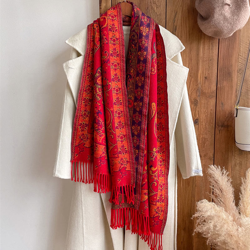 Buddha Stones Tibetan Cashew Flower Tassel Shawl Fall Winter Cozy Travel Scarf Wrap - image 15