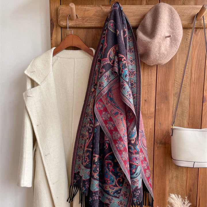 Buddha Stones Tibetan Cashew Flower Tassel Shawl Fall Winter Cozy Travel Scarf Wrap - image 26