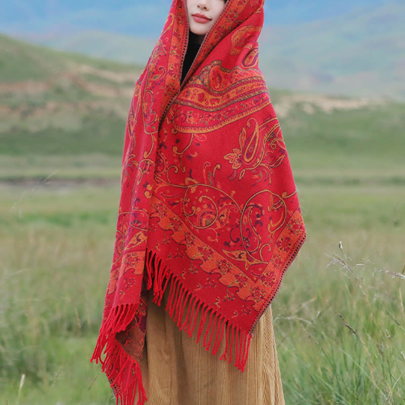 Buddha Stones Tibetan Cashew Flower Tassel Shawl Fall Winter Cozy Travel Scarf Wrap - image 11