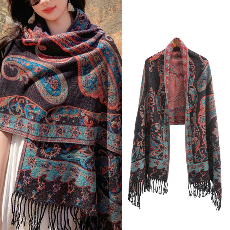 Buddha Stones Tibetan Cashew Flower Tassel Shawl Fall Winter Cozy Travel Scarf Wrap - image 28