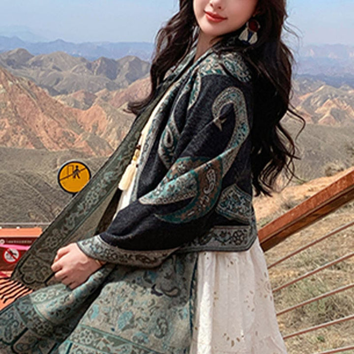 Buddha Stones Tibetan Cashew Flower Tassel Shawl Fall Winter Cozy Travel Scarf Wrap - image 3