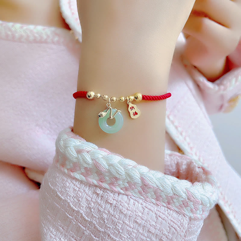 Buddha Stones Copper Plated Gold Peace Buckle Fu Character Year Of The Snake Red String Luck Bracelet