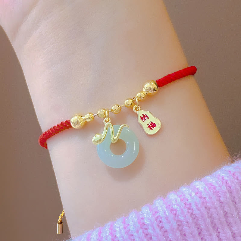 Buddha Stones Copper Plated Gold Jade Peace Buckle Fu Character Year Of The Snake Red String Luck Bracelet - image 14