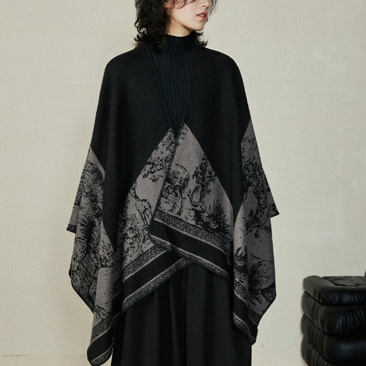 Buddha Stones Black Gray Sika Deer Animal Forest Double-sided Shawl Fall Winter Warm Scarf Wrap - image 12