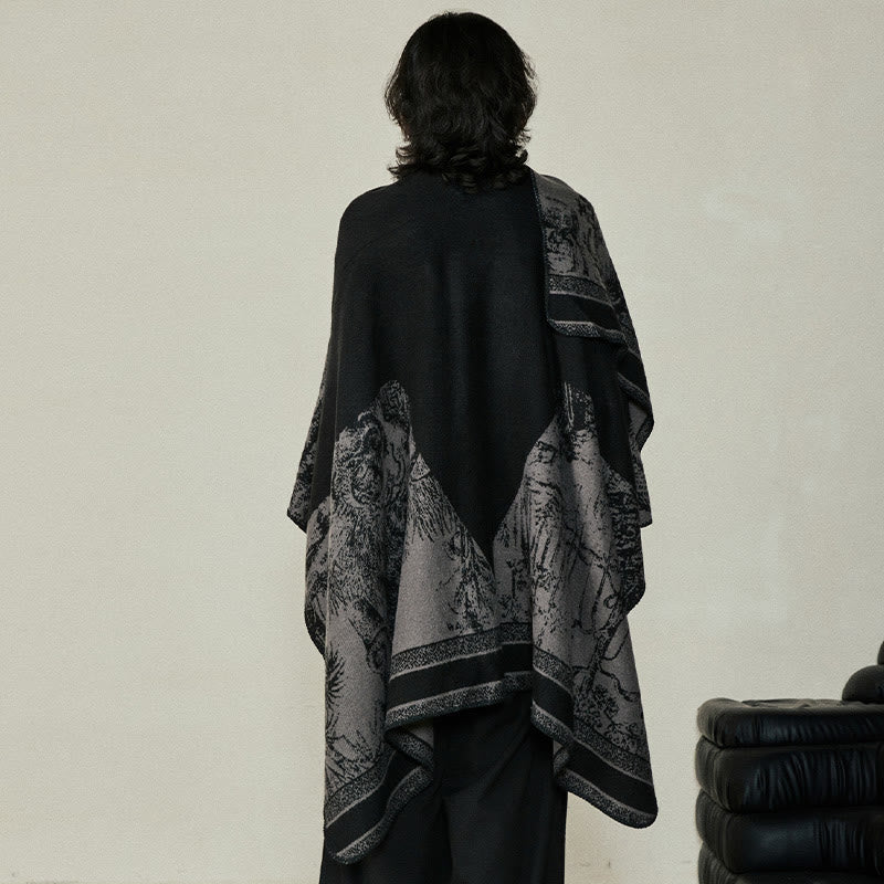 Buddha Stones Black Gray Sika Deer Animal Forest Double-sided Shawl Fall Winter Warm Scarf Wrap - image 9