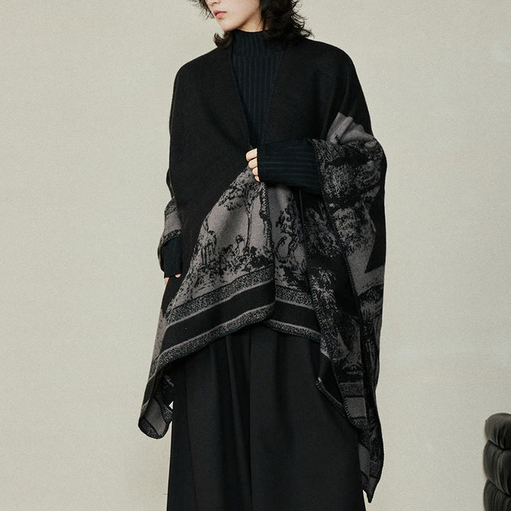 Buddha Stones Black Gray Sika Deer Animal Forest Double-sided Shawl Fall Winter Warm Scarf Wrap - image 13