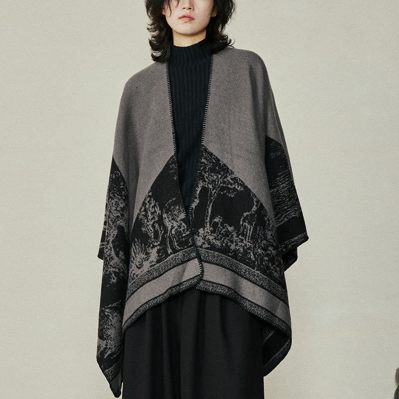 Buddha Stones Black Gray Sika Deer Animal Forest Double-sided Shawl Fall Winter Warm Scarf Wrap - image 3