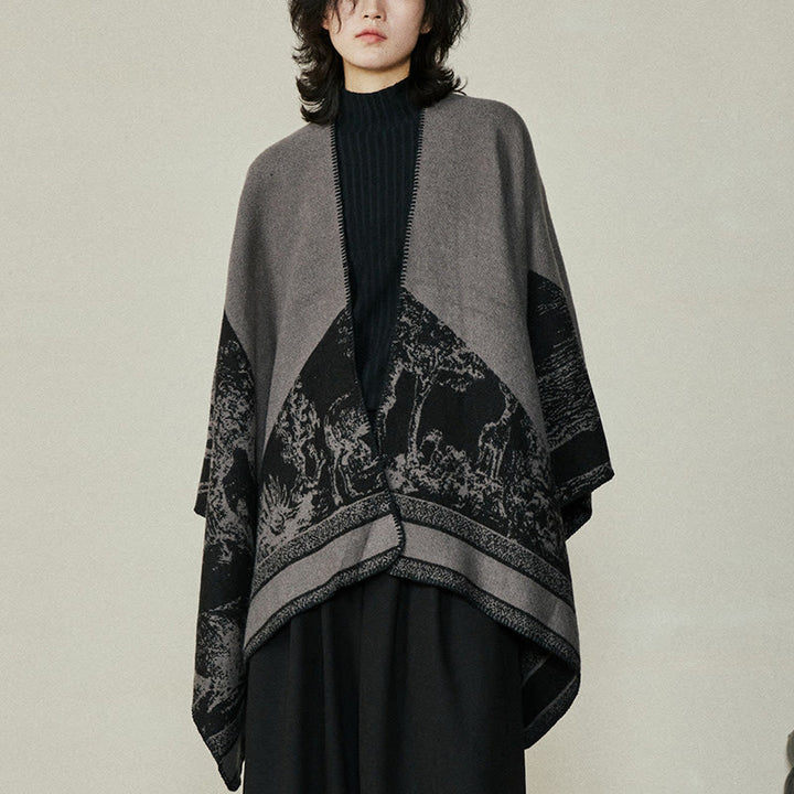 Buddha Stones Black Gray Sika Deer Animal Forest Double-sided Shawl Fall Winter Warm Scarf Wrap - image 3