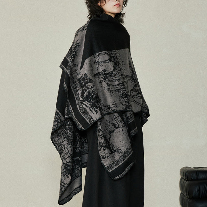 Buddha Stones Black Gray Sika Deer Animal Forest Double-sided Shawl Fall Winter Warm Scarf Wrap - image 11