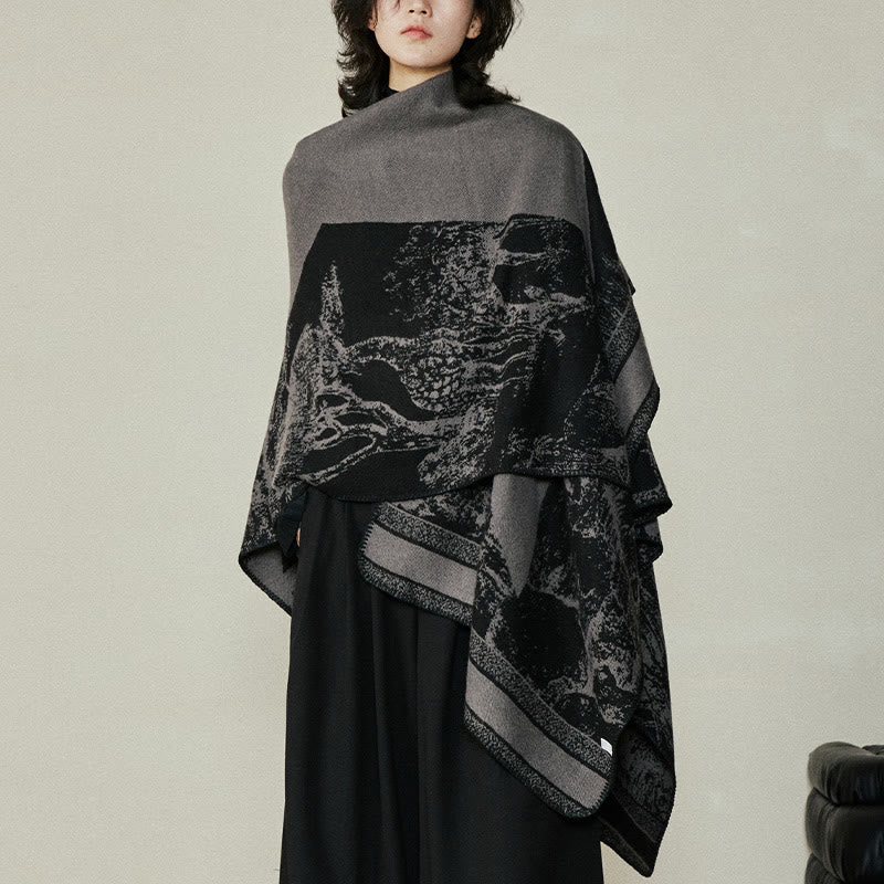 Buddha Stones Black Gray Sika Deer Animal Forest Double-sided Shawl Fall Winter Warm Scarf Wrap - image 6