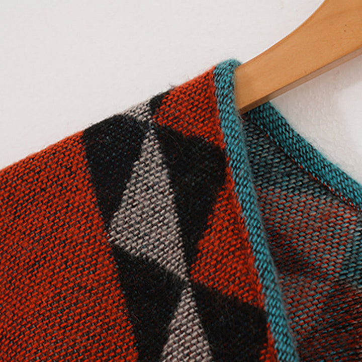 Buddha Stones Tibetan Orange Geometric Rhombus Pattern Tassels Shawl Fall Winter Warm Scarf Wrap - image 17