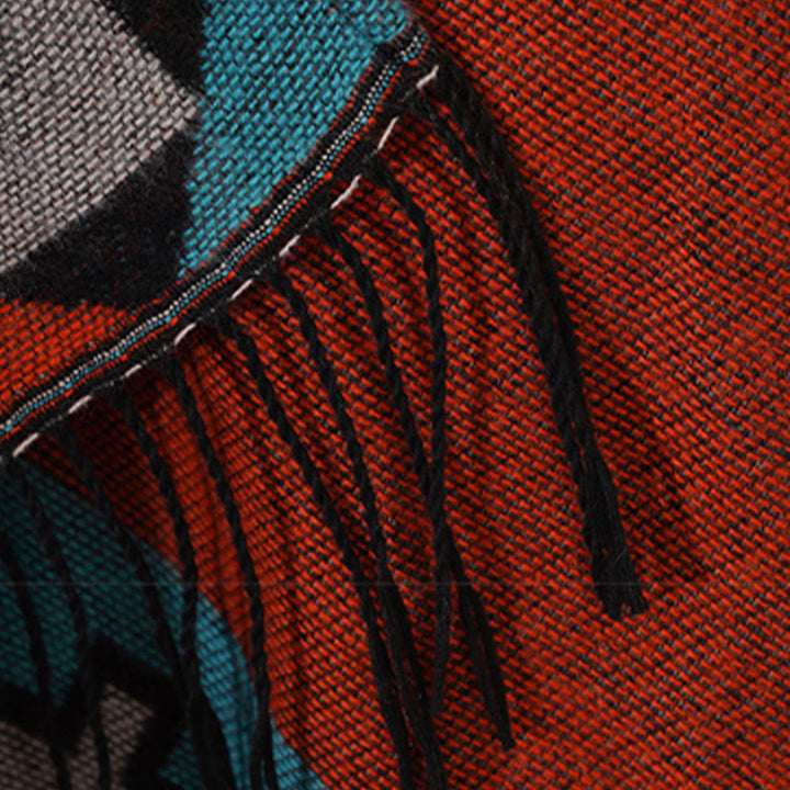 Buddha Stones Tibetan Orange Geometric Rhombus Pattern Tassels Shawl Fall Winter Warm Scarf Wrap - image 18