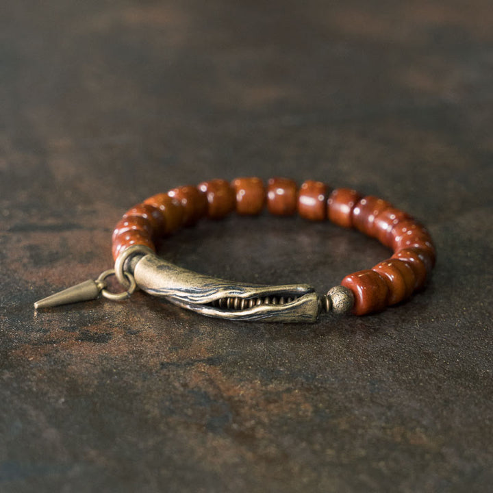 Buddha Stones Yak Bone Copper Cone Pendant Strength Bracelet