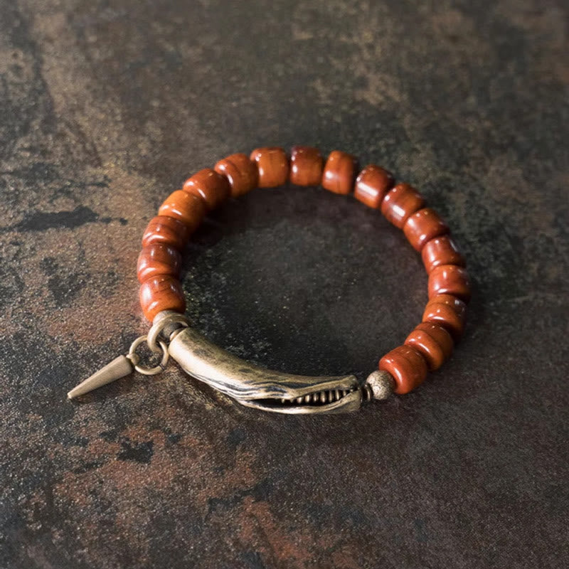 Buddha Stones Yak Bone Copper Cone Pendant Strength Bracelet