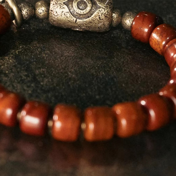 Buddha Stones Yak Bone Dzi Shape Copper Cone Pendant Strength Bracelet