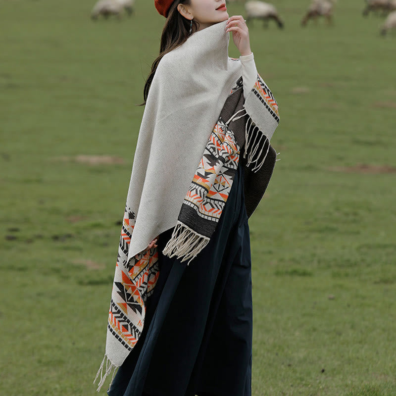 Buddha Stones Tibetan Geometric Rhombus Pattern Tassels Shawl Fall Winter Warm Cozy Scarf Wrap - image 20