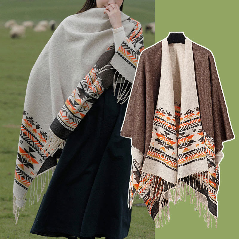 Buddha Stones Tibetan Geometric Rhombus Pattern Tassels Shawl Fall Winter Warm Cozy Scarf Wrap - image 22