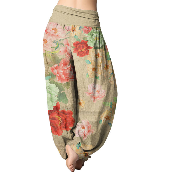 Buddha Stones Casual Peony Flower Women's Elastic Waist Harem Pants