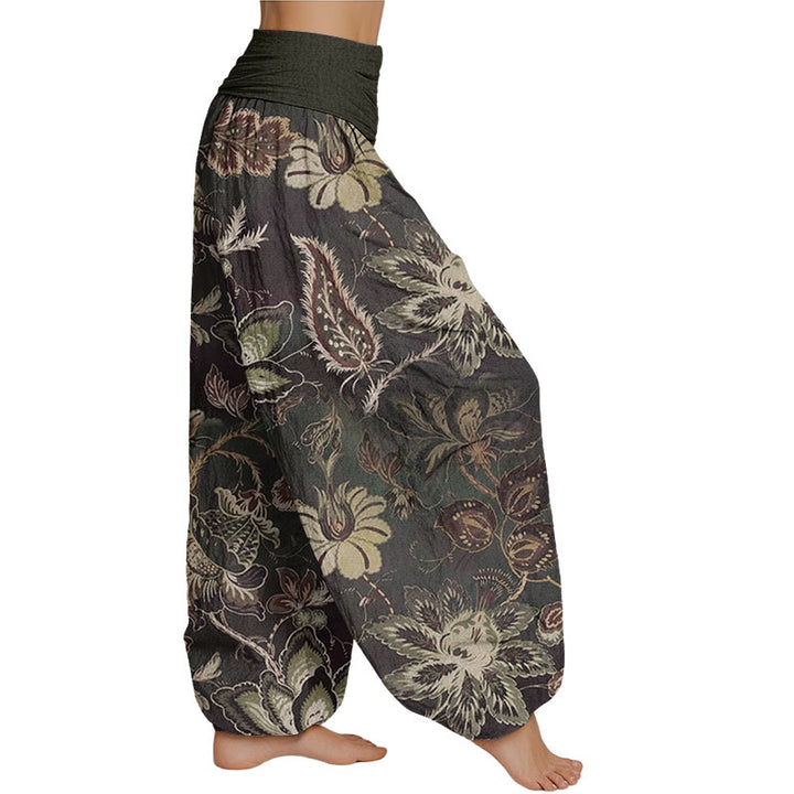 Buddha Stones Casual Floral Leaves Women's Elastic Waist Harem Pants