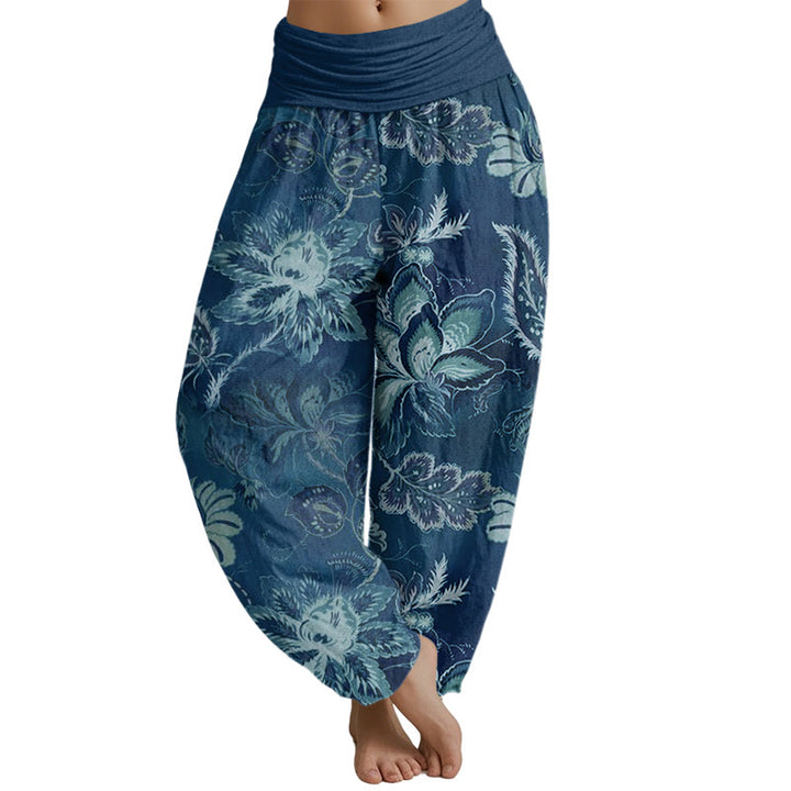 Buddha Stones Casual Floral Leaves Women's Elastic Waist Harem Pants