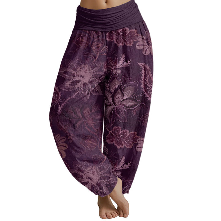 Buddha Stones Casual Floral Leaves Women's Elastic Waist Harem Pants