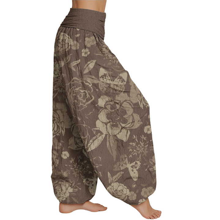 Buddha Stones Casual Peony Flowers Leaves Women's Elastic Waist Harem Pants