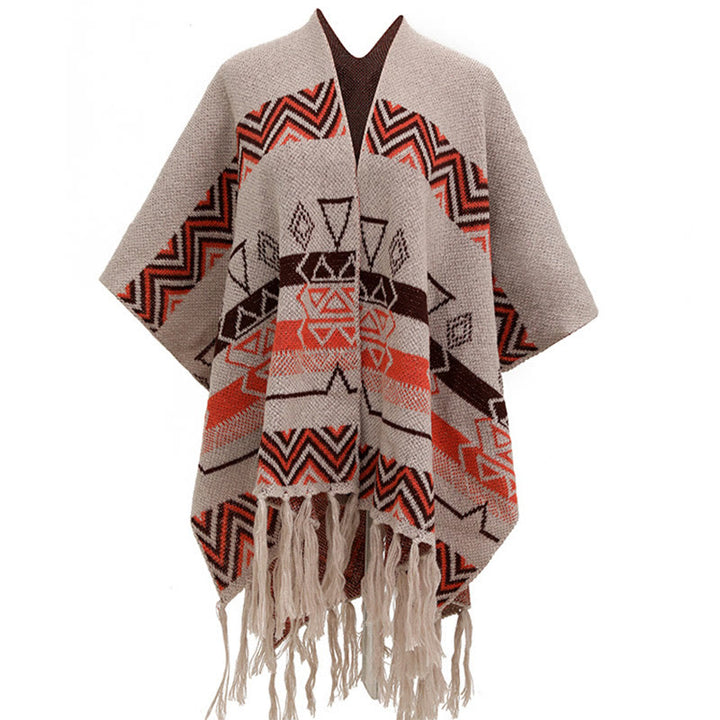 Buddha Stones Tibetan Wave Stripe Geometry Tassels Shawl Fall Winter Cozy Scarf Wrap - BurlyWood - 90*140cm - image 22