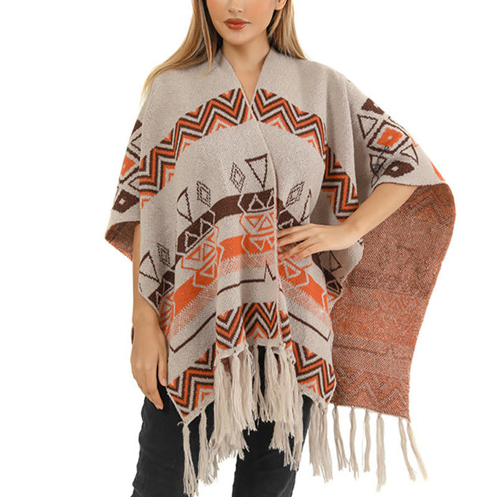 Buddha Stones Tibetan Wave Stripe Geometry Tassels Shawl Fall Winter Cozy Scarf Wrap