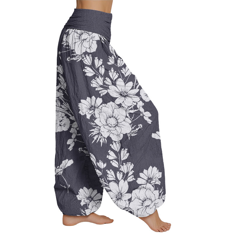 Buddha Stones Casual Peony Flowers Leaves Women's Elastic Waist Harem Pants